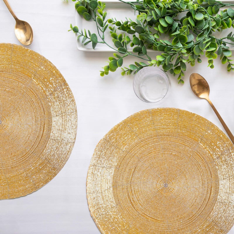Light & Pro Lightnpro Champagne Beaded Placemats Set of 4-13 Inch Round Handmade Table Chargers - Rustic Farmhouse Glitz Table DÃ©cor for Dining, Christmas, Thanksgiving, Easter, Parties & Celebrations - Image 2